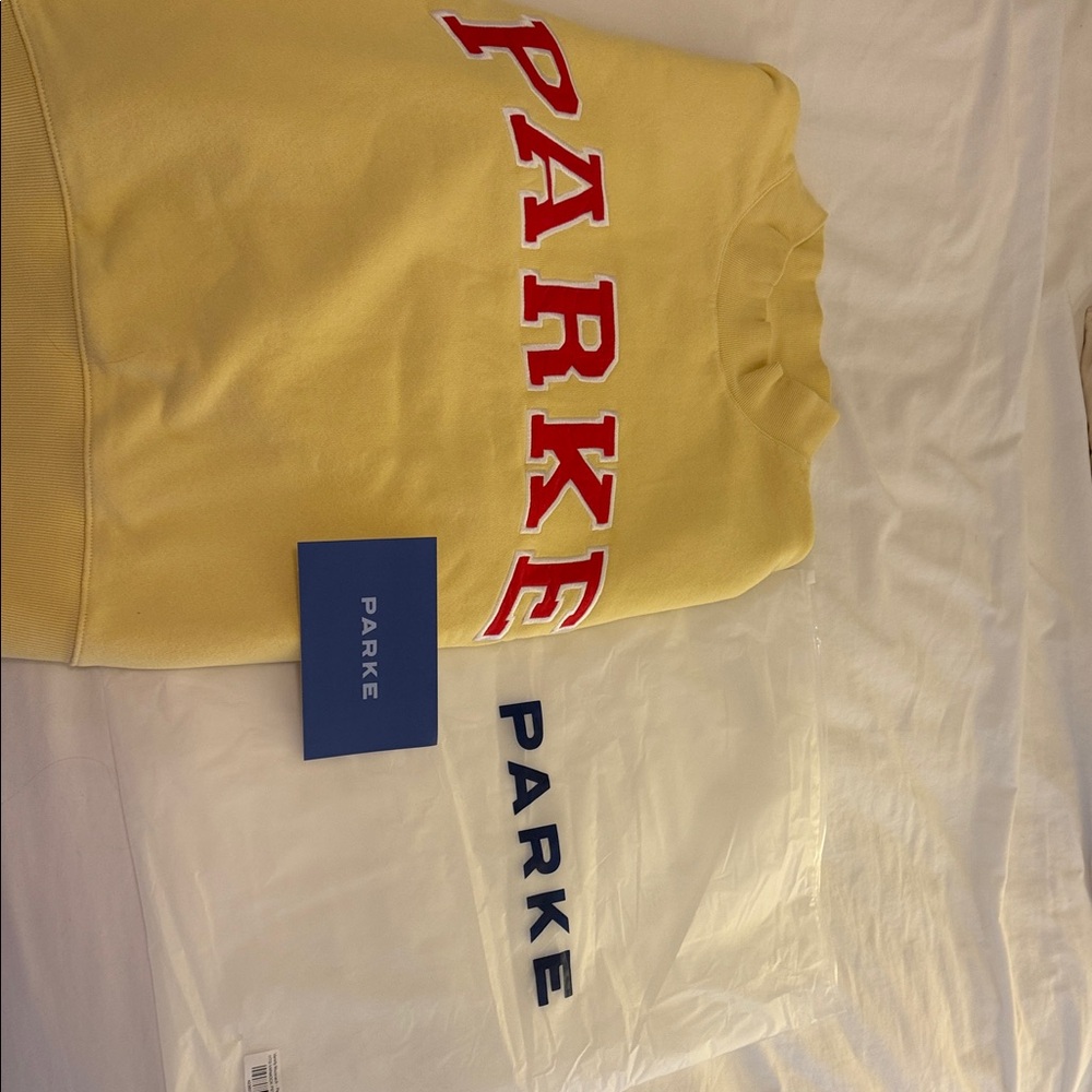 PARKE- summer drop lemonade Yellow Sweatshirt with Red Lettering
